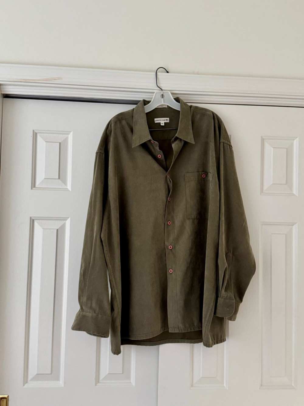 Pierre Cardin Olive Green Casual Button-Down Shirt with Color Pop Buttons - XXL